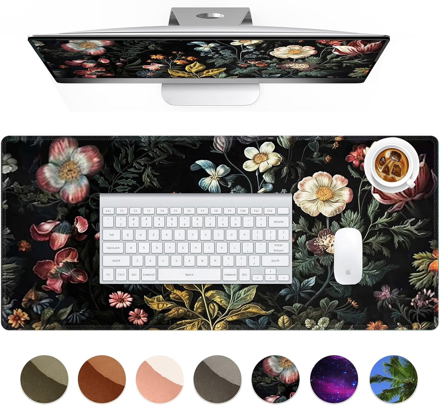 HAOCOO XL Non-Slip Desk Pad - Black Floral