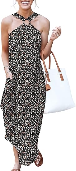 ANRABESS Women's Summer Casual Criss Cross Sundress with Pockets