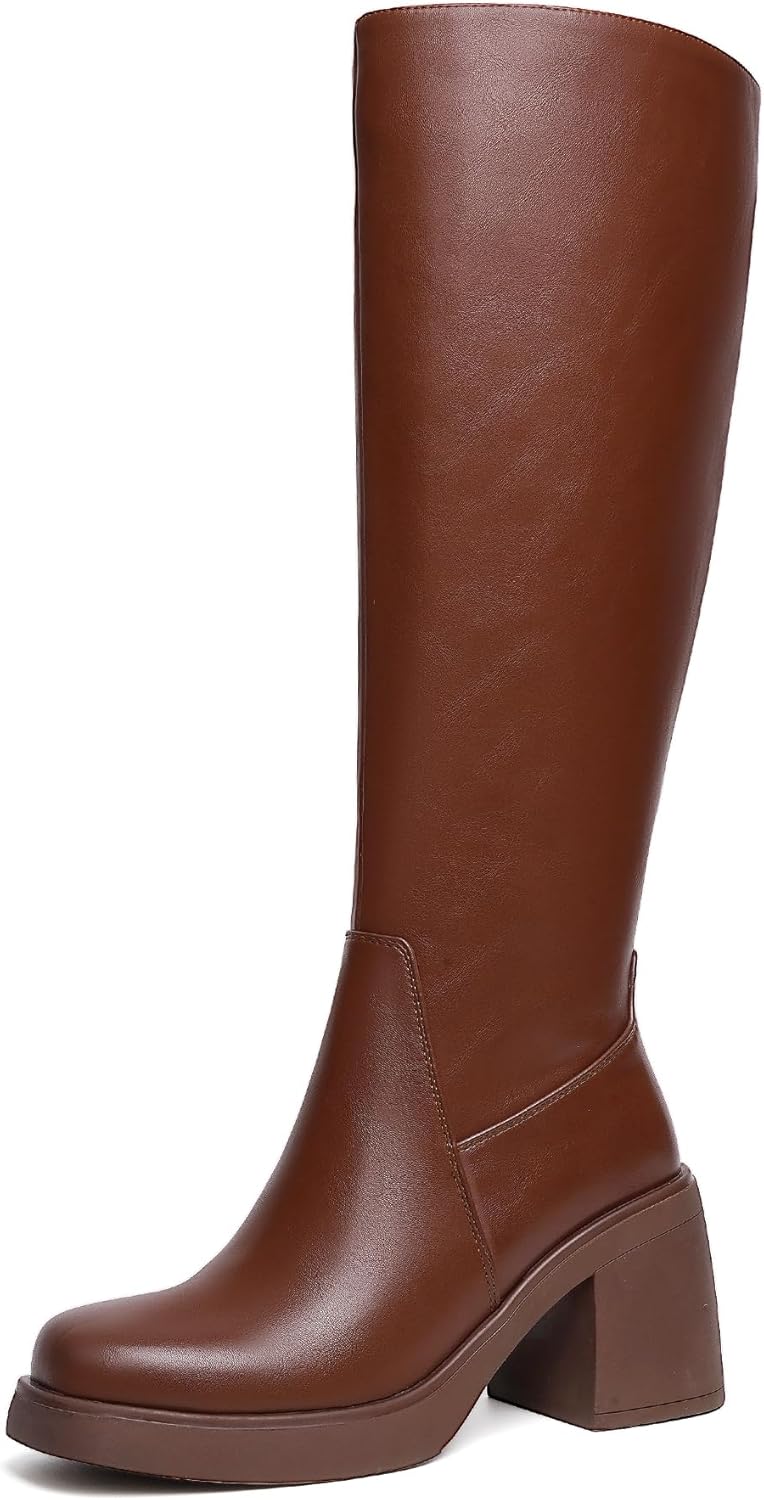 Knee High Boots for Women with Square Toe and Chunky Heel