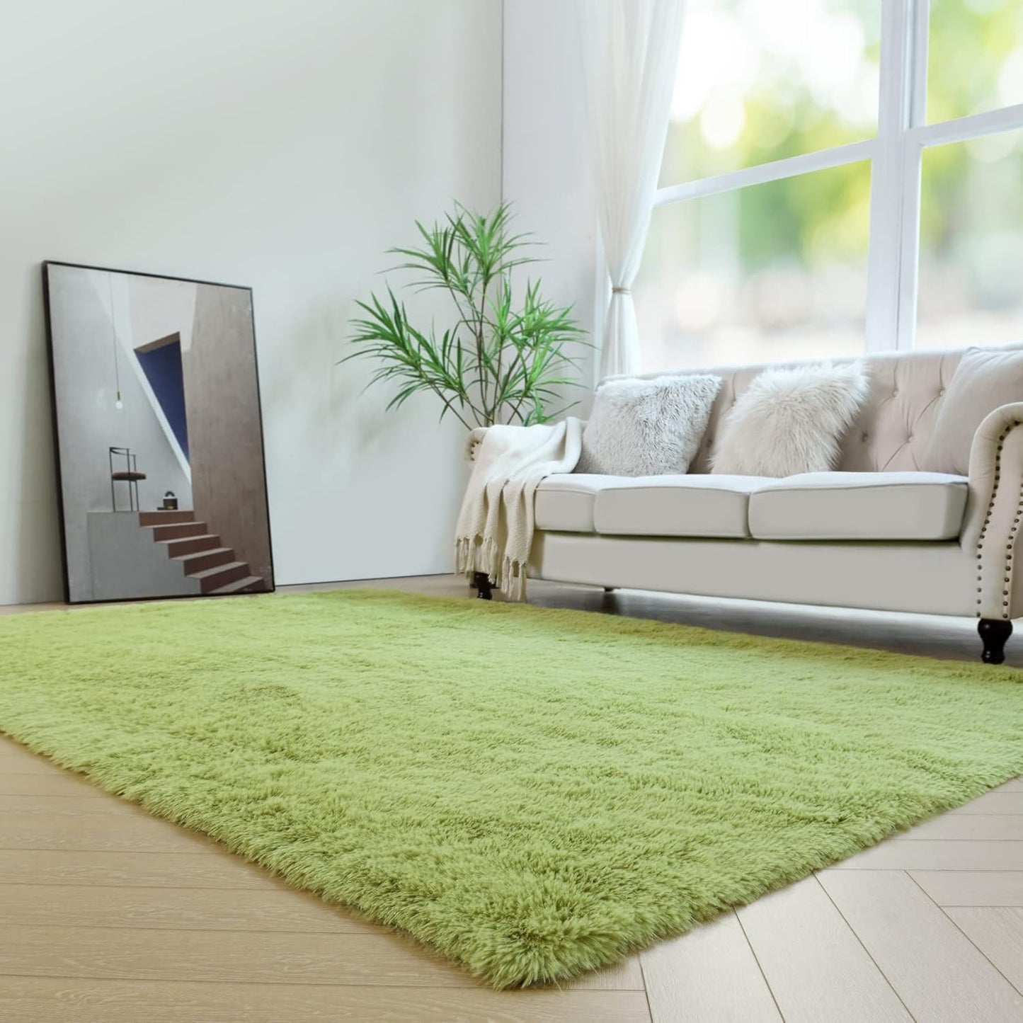 6x9 ft Green Rectangle Fluffy Rug for Cozy Home Decor