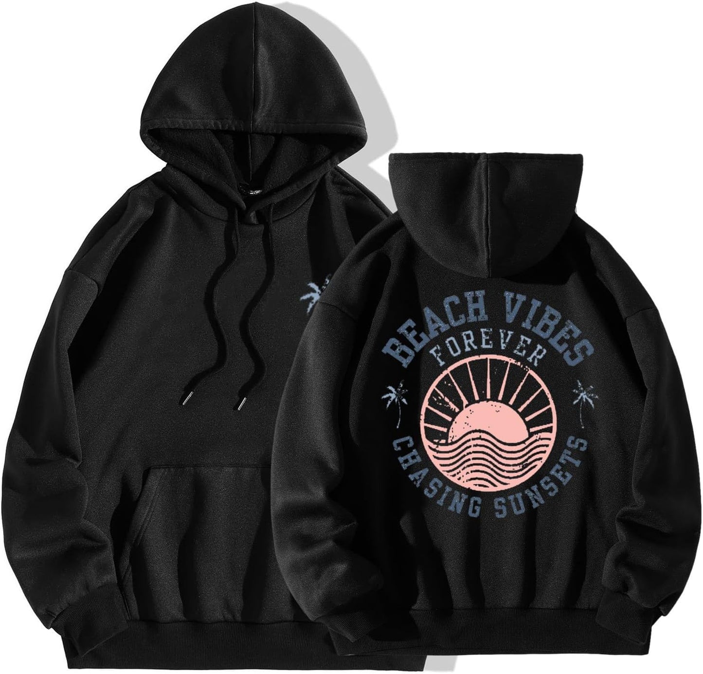 Pink Palm Hoodie - Cozy Drawstring Pullover