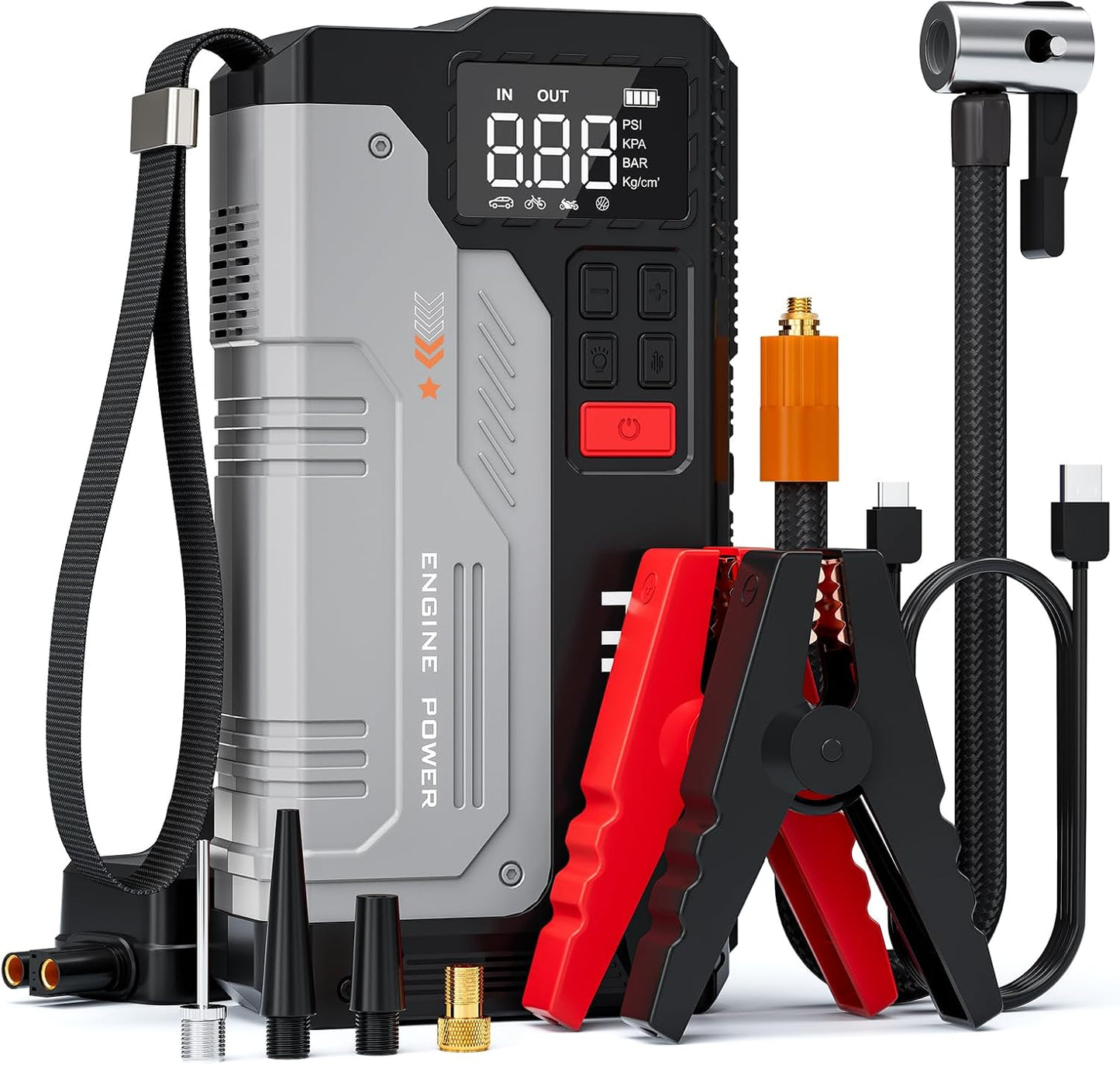 Ultimate Power & Versatility: HPBS 5000A Jump Starter & Air Compressor