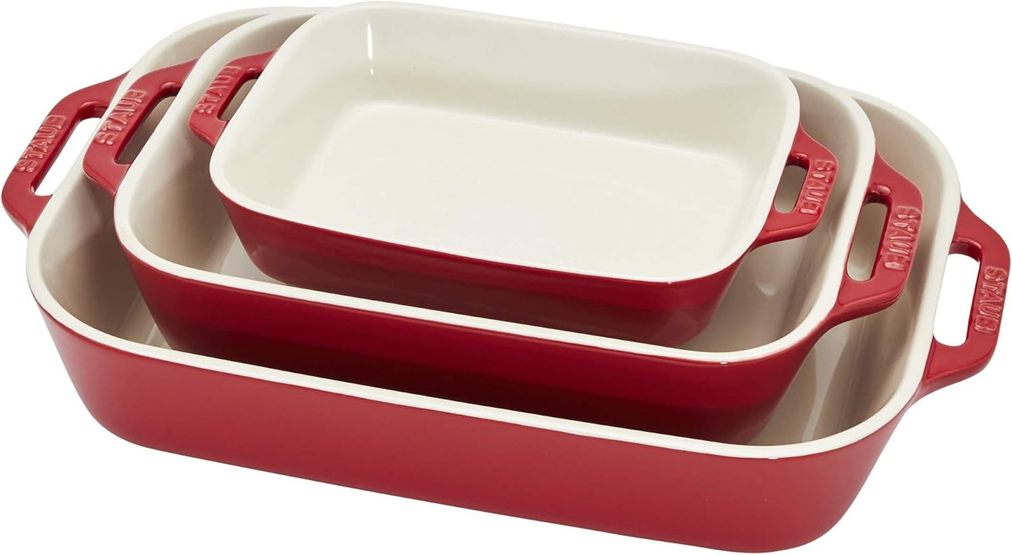 STAUB Ceramic 3-pc Rectangular Baking Dish Set in Cherry Color