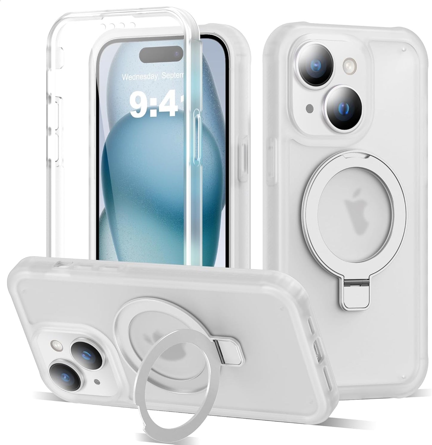 Compatible iPhone 15 Plus Case with Magnetic Ring Stand and Protection