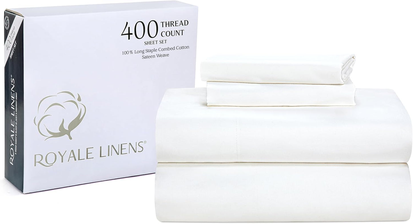 Royale Linens 400 Thread Count Cotton Twin Sheet Set for Comfort