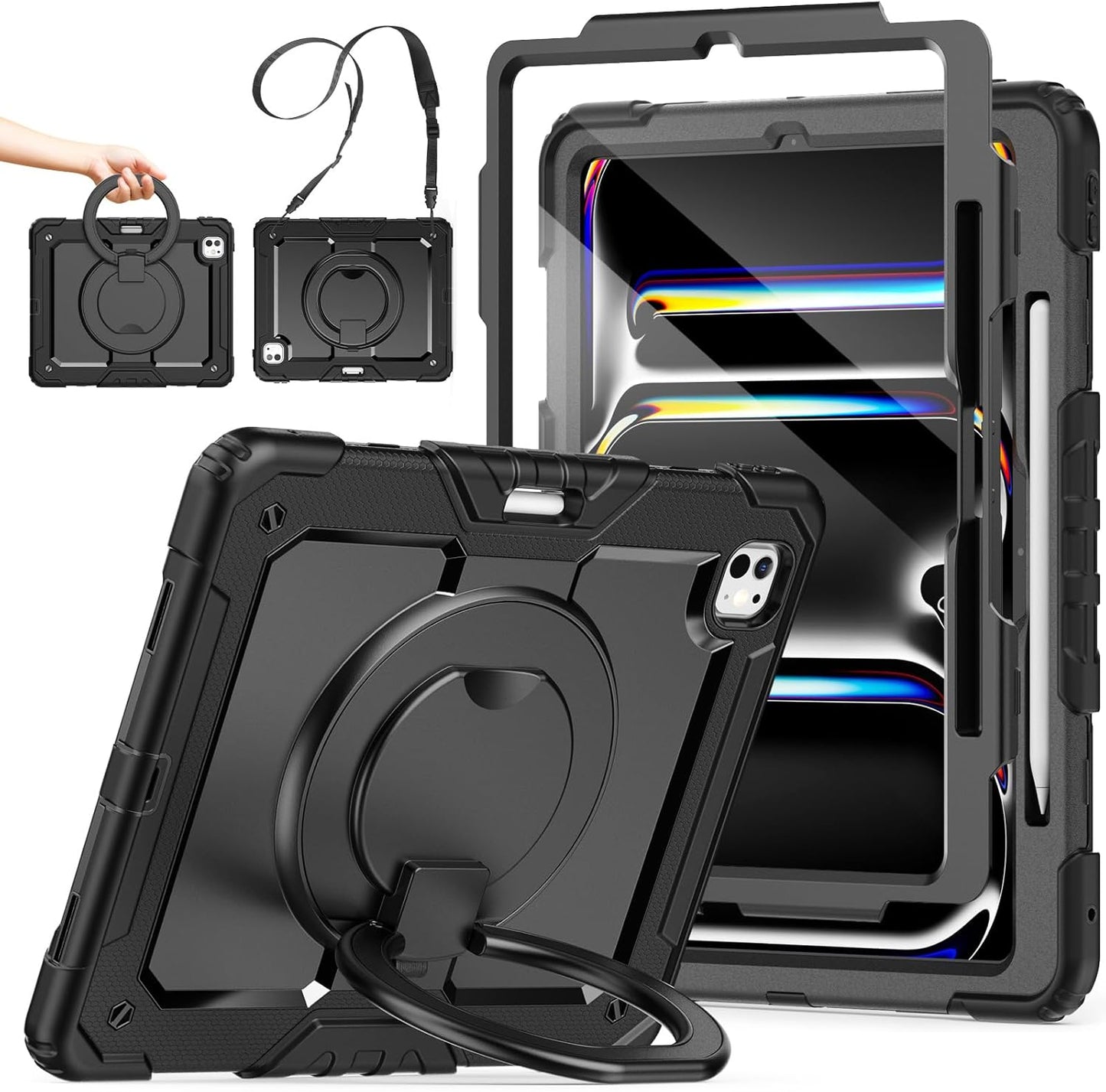 SCSVPN iPad Pro 13 Inch Case with 360 Rotating Stand and Strap