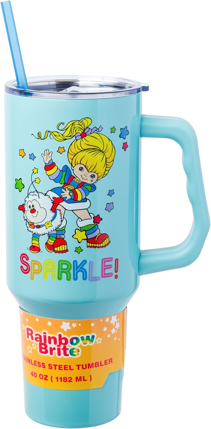 Rainbow Brite Stainless Steel Tumbler with Handle and Straw