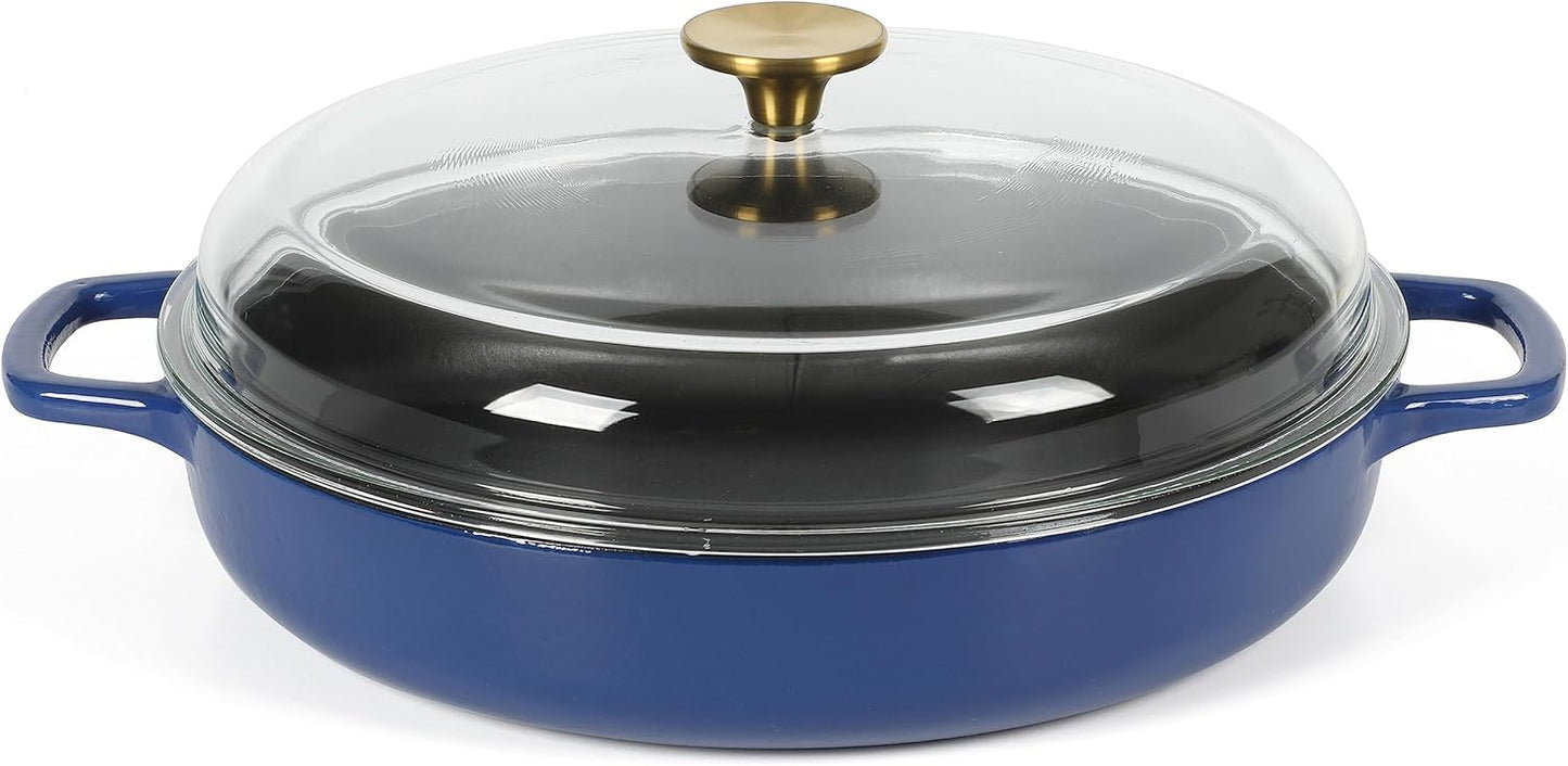 3.75 Quart Enamel Cast Iron Braiser Pan for Versatile Cooking