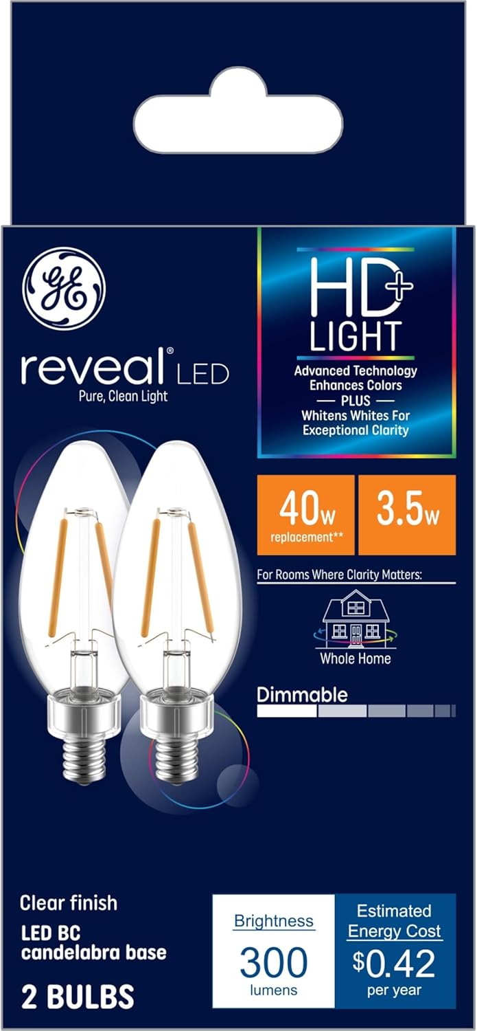 GE Reveal LED Candle Lights - 60 Watts Clear Decorative Bulbs