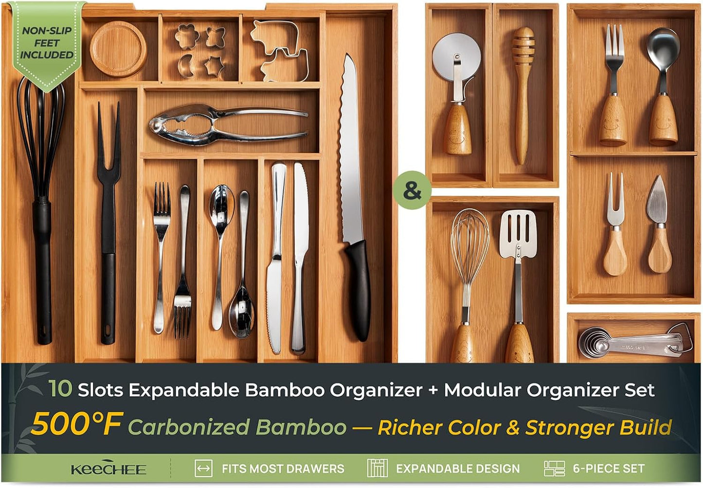 6-Piece Bamboo Drawer Organizer Set for Ultimate Clutter Control