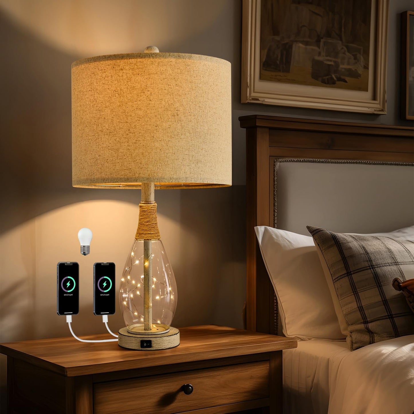 Modern 23in USB A+C Table Lamp for Bedroom and Living Room