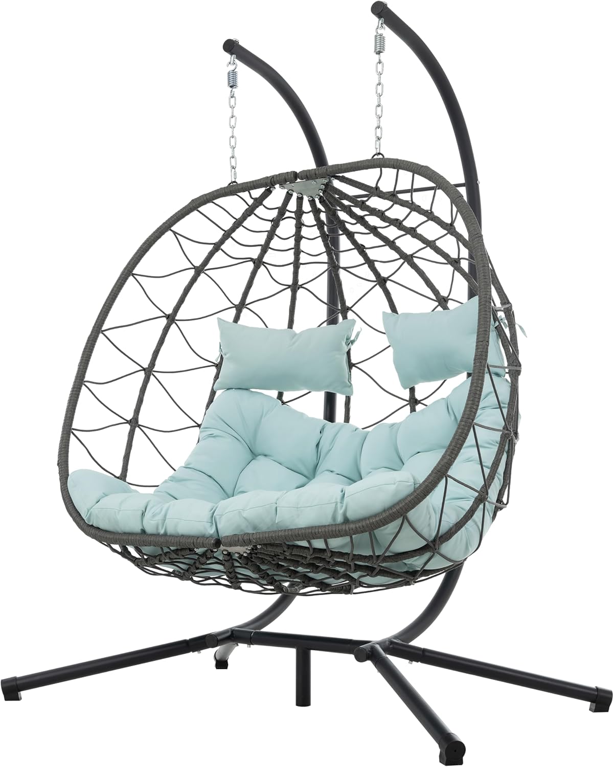 GDFStudio Blue Wicker Swing Chair, 550Lbs Capacity