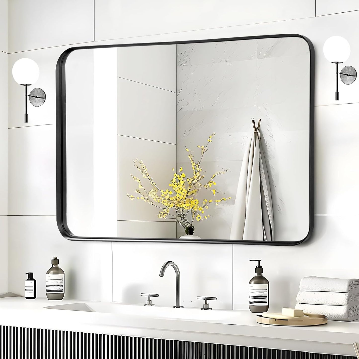 Black Mirror for Bathroom Wall - 40x30 Inch Large Rectangle