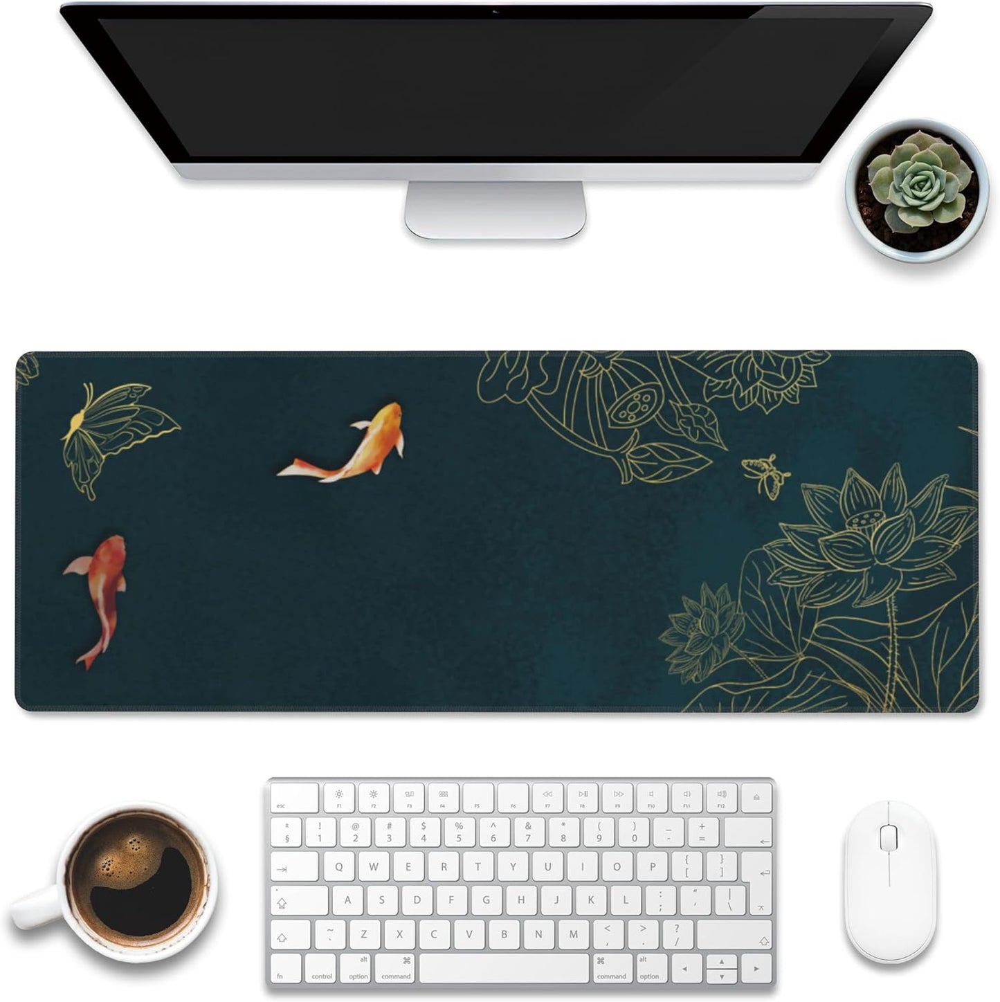 Large Gaming Mouse Pad - Non-Slip Base, Extended Size, Stunning Koi Fish Design