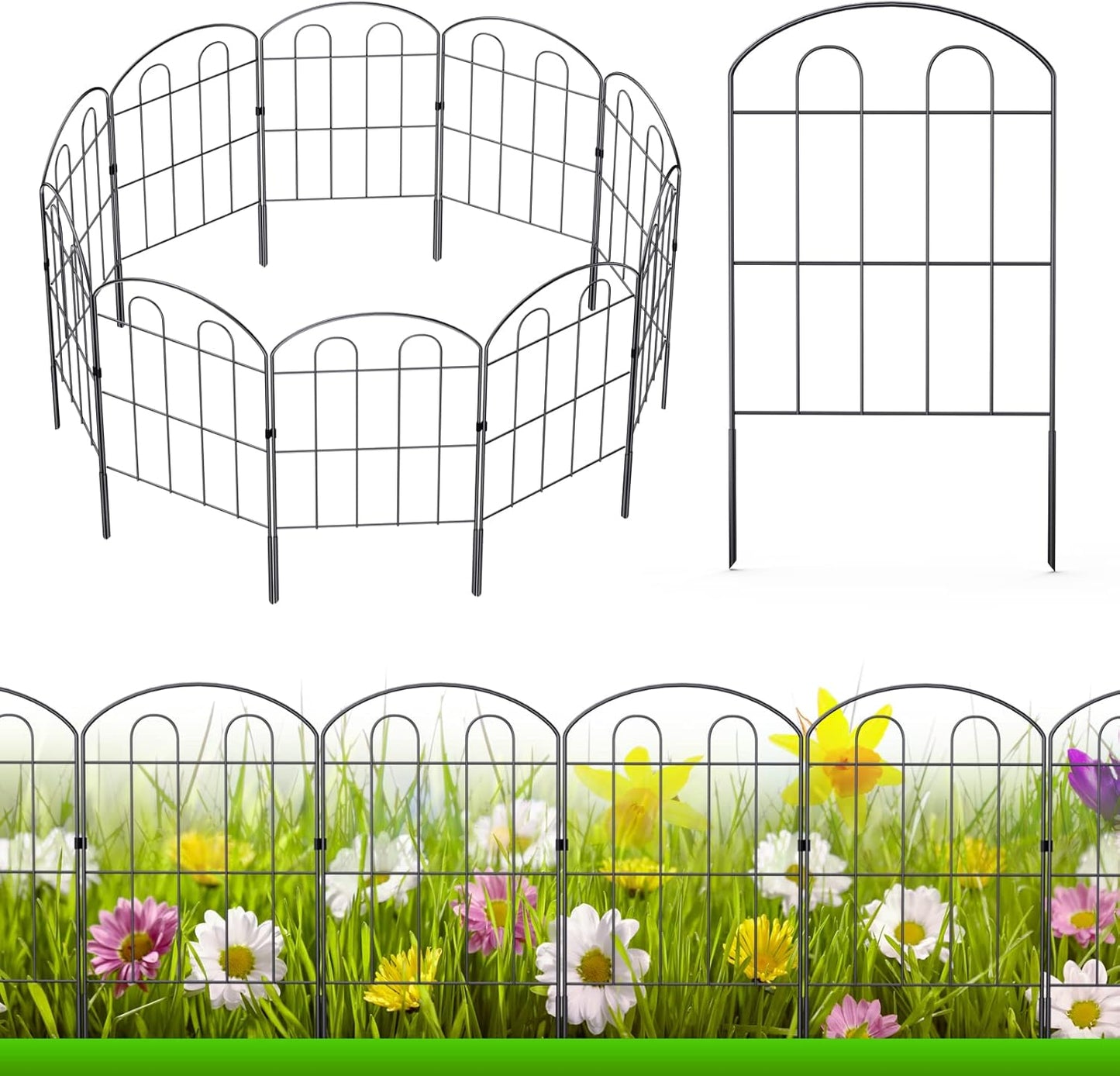 Rust-Proof Coated Metal Garden Fence: 28 Pack