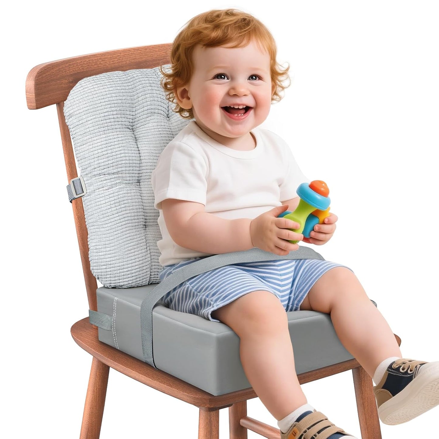 Booster Seat for Kitchen Chair with Backrest and Safety Straps