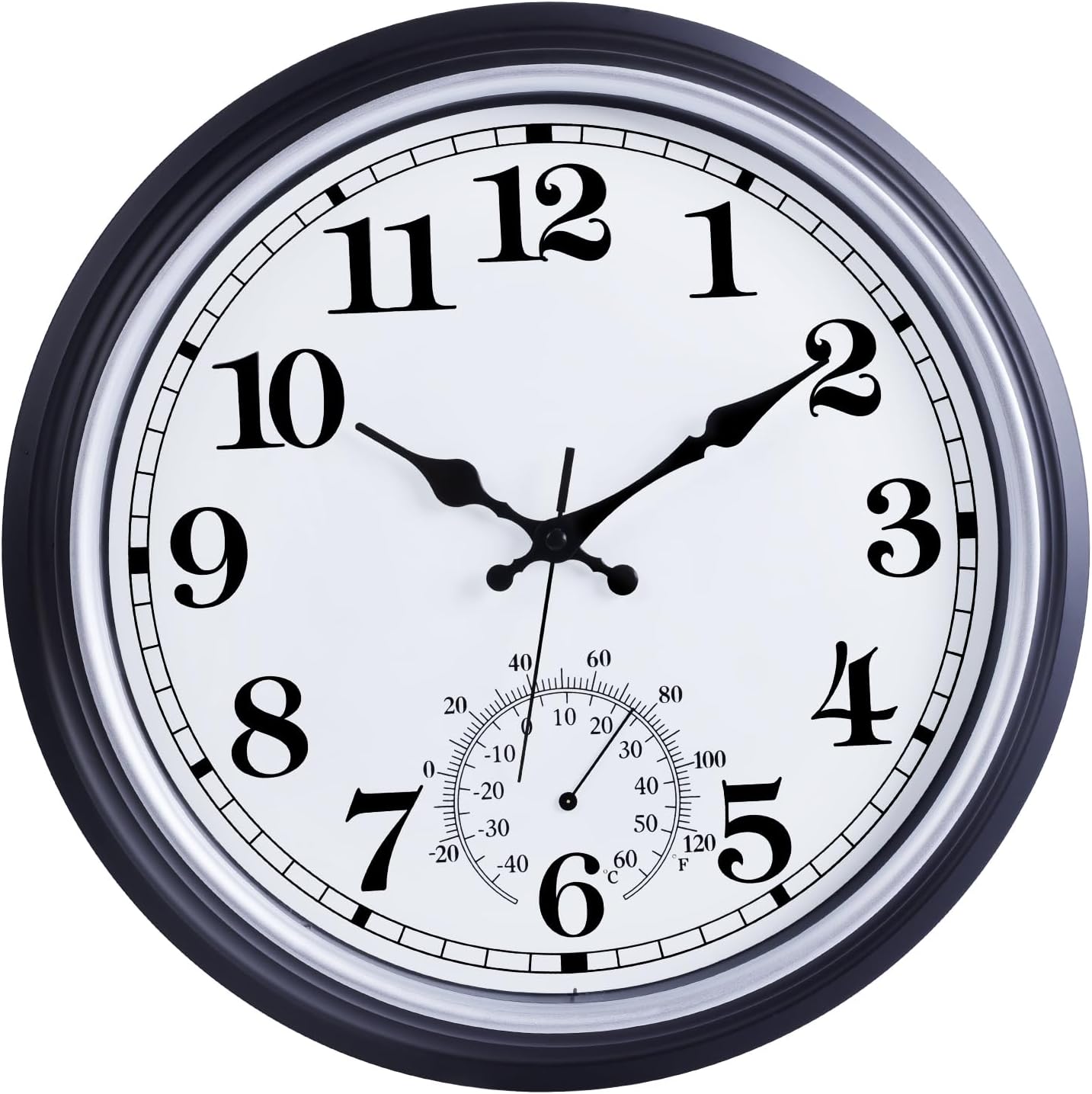 QWARVEL 16 Inch Large Outdoor Clock with Thermometer for Garden
