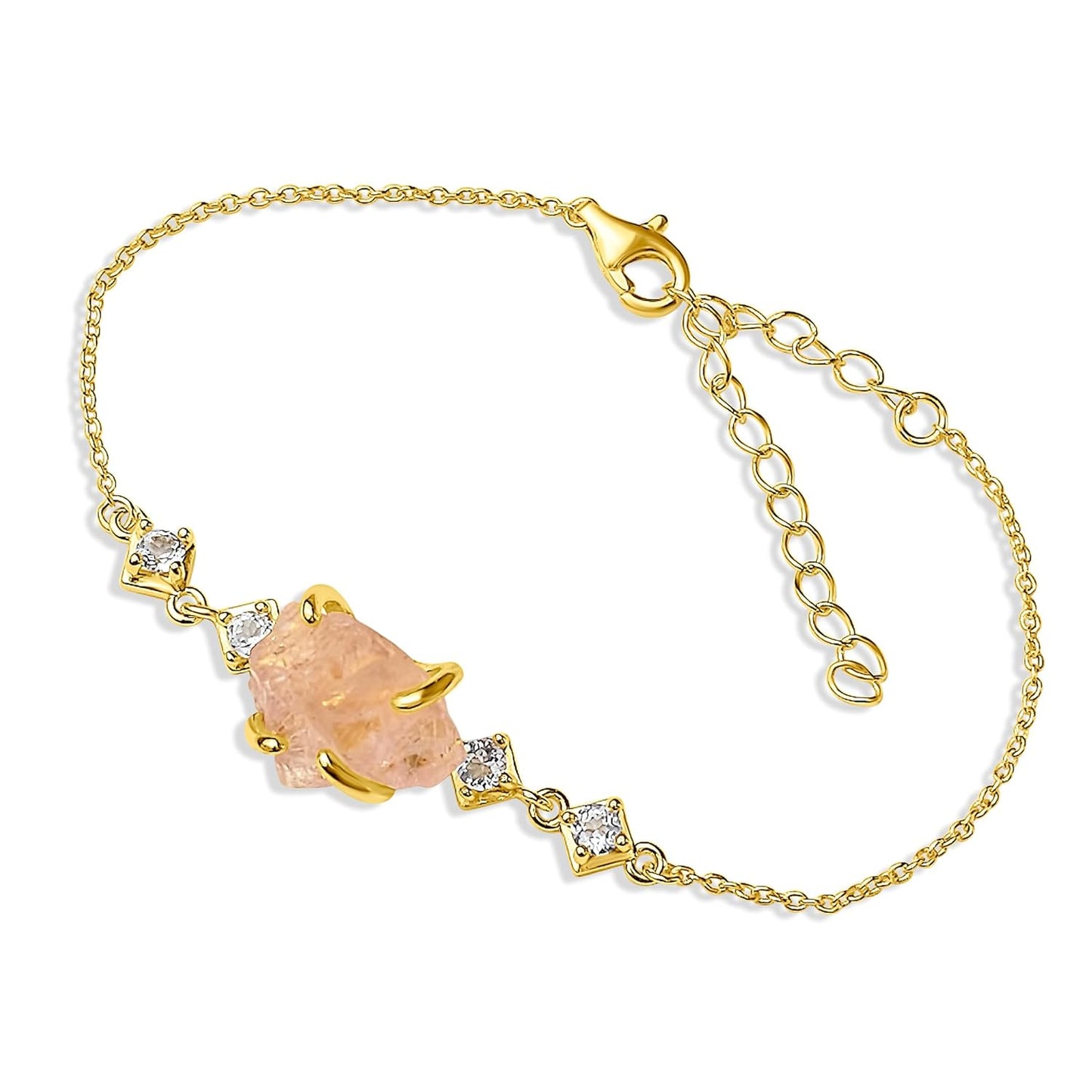 Raw Morganite Chain Bracelet Gift for Her on Special Occasions