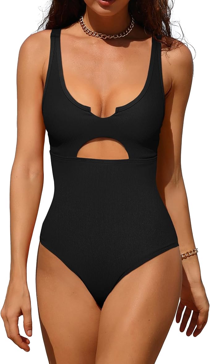 Charmo Ribbed One Piece Swimsuits for Women with Cutout Design