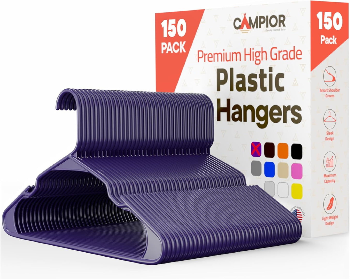 Heavy-Duty Plastic Hangers 150 Pack for Organized Closets