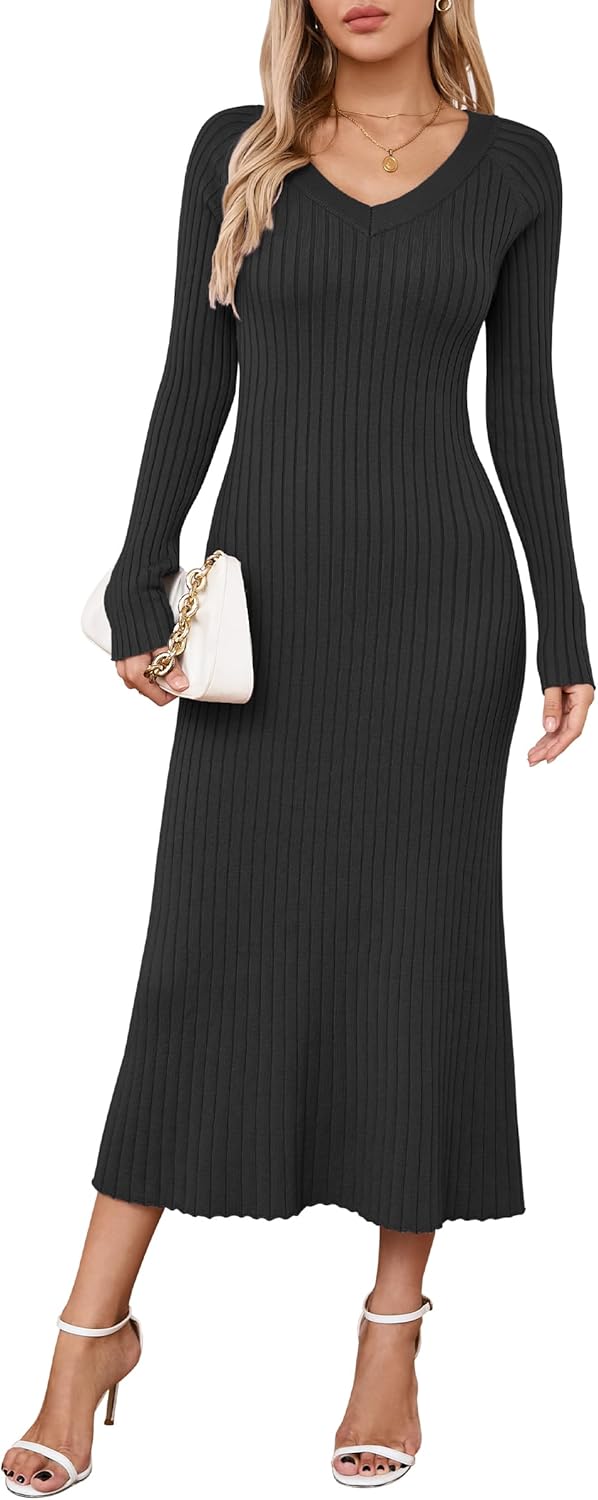 Arach&Cloz V Neck Long Sleeve Fishtail Sweater Dress Review