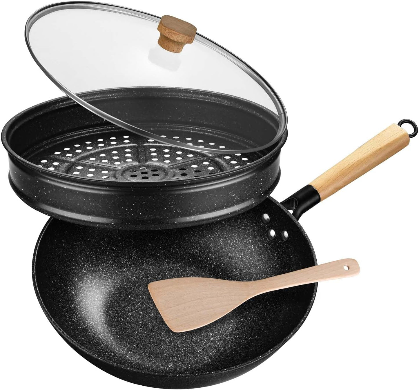 Non-Stick Wok with Steamer Basket for Healthy Cooking