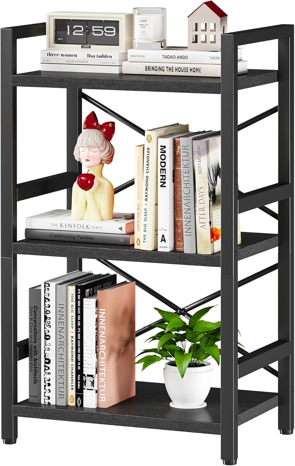 Homeiju 3 Tier Industrial Bookcase for Living Room and Office