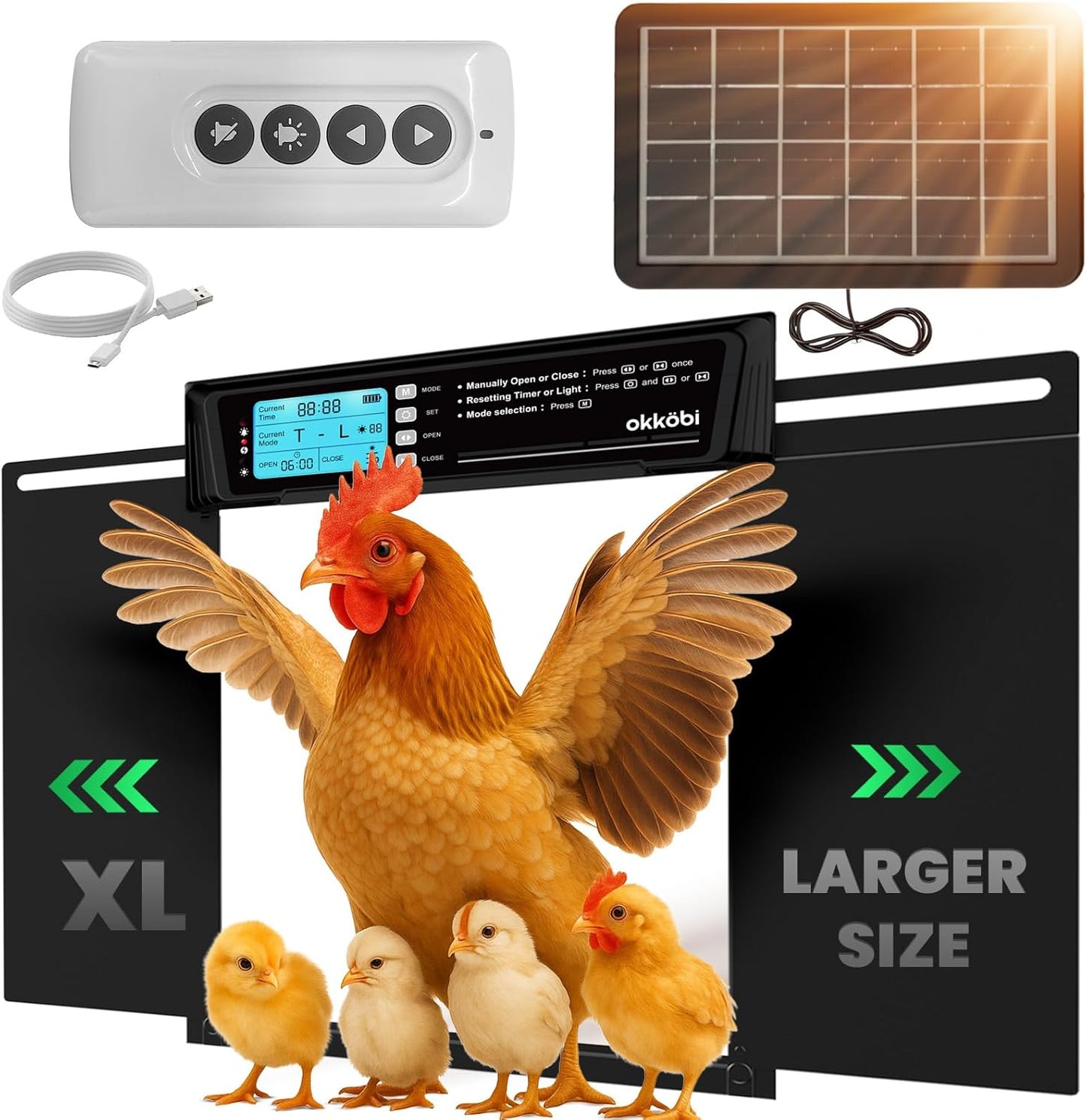 Extra Large Automatic Chicken Coop Door with Solar Power Features