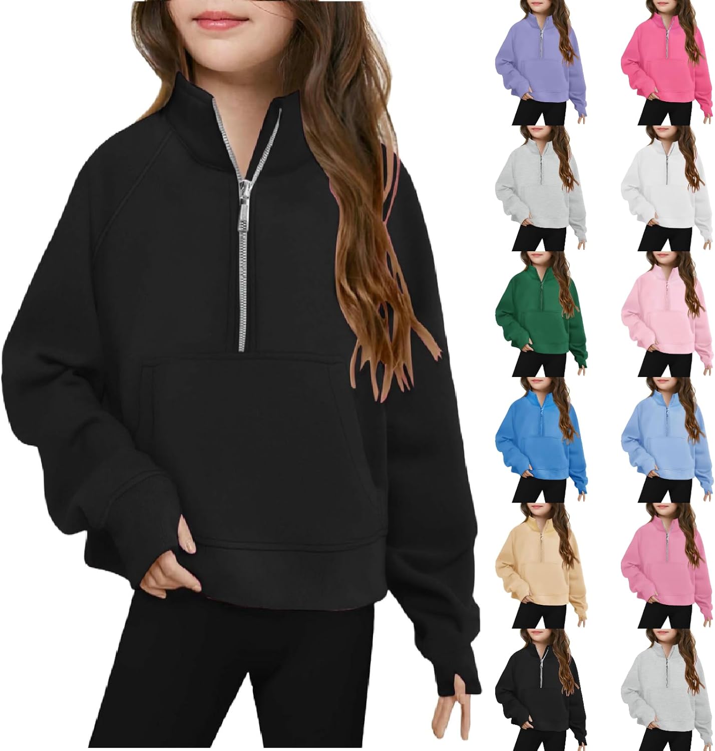Lightweight Half Zip Crop Sweater for Teens