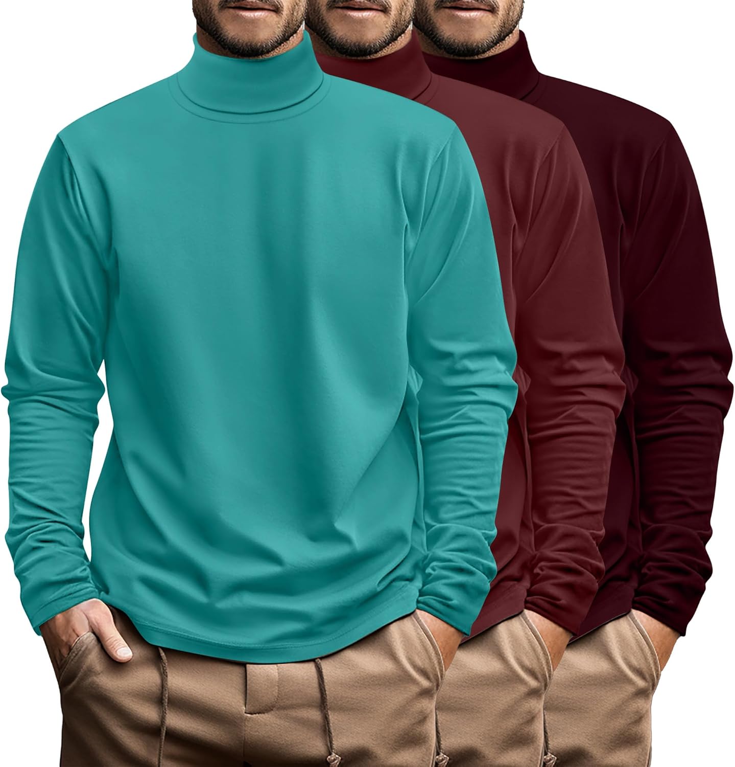 Ficerd 3 Pack Men's Big and Tall Turtleneck Shirts for Comfort
