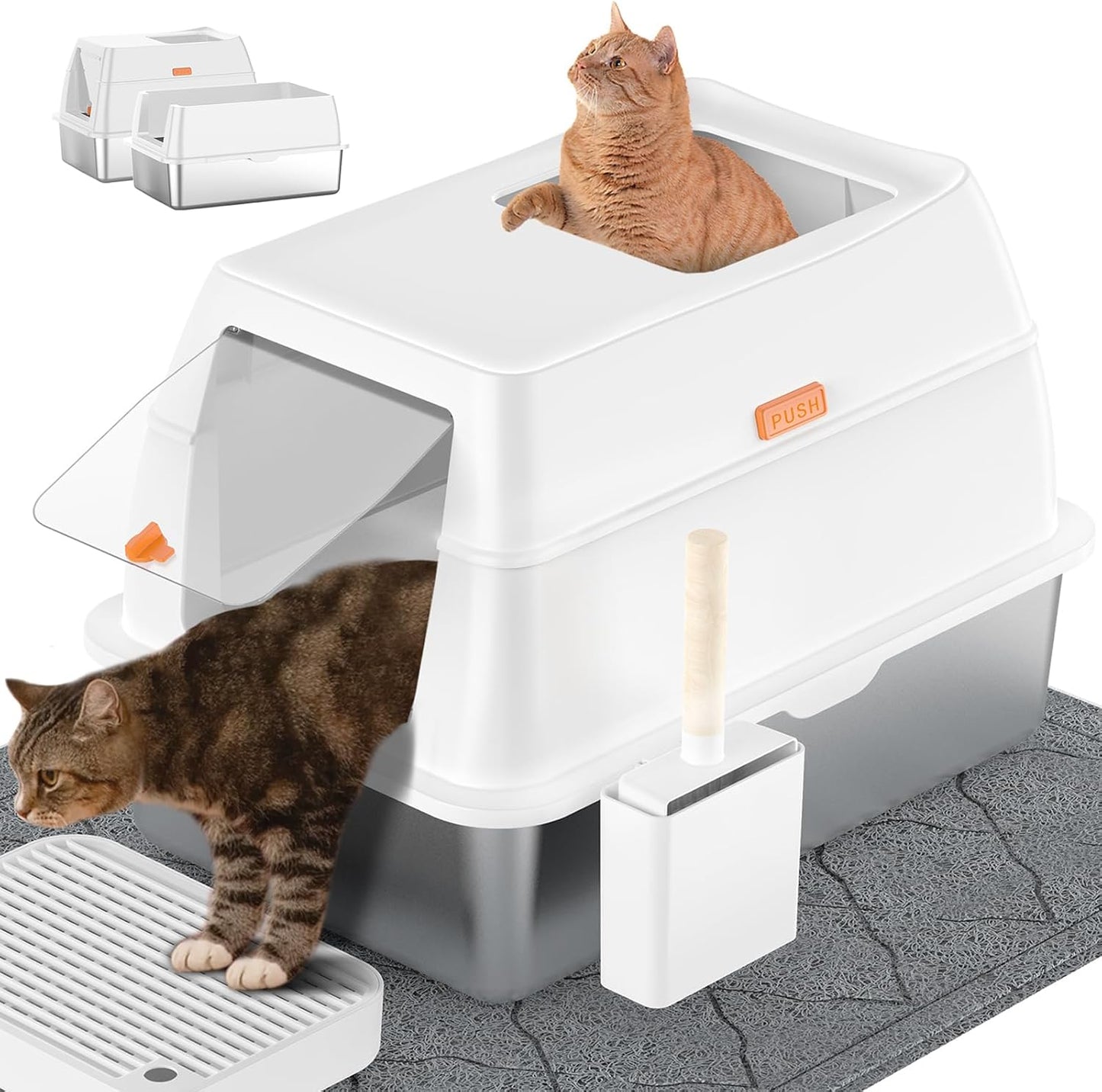 Extra Large Stainless Steel Litter Box with Lid for Cats