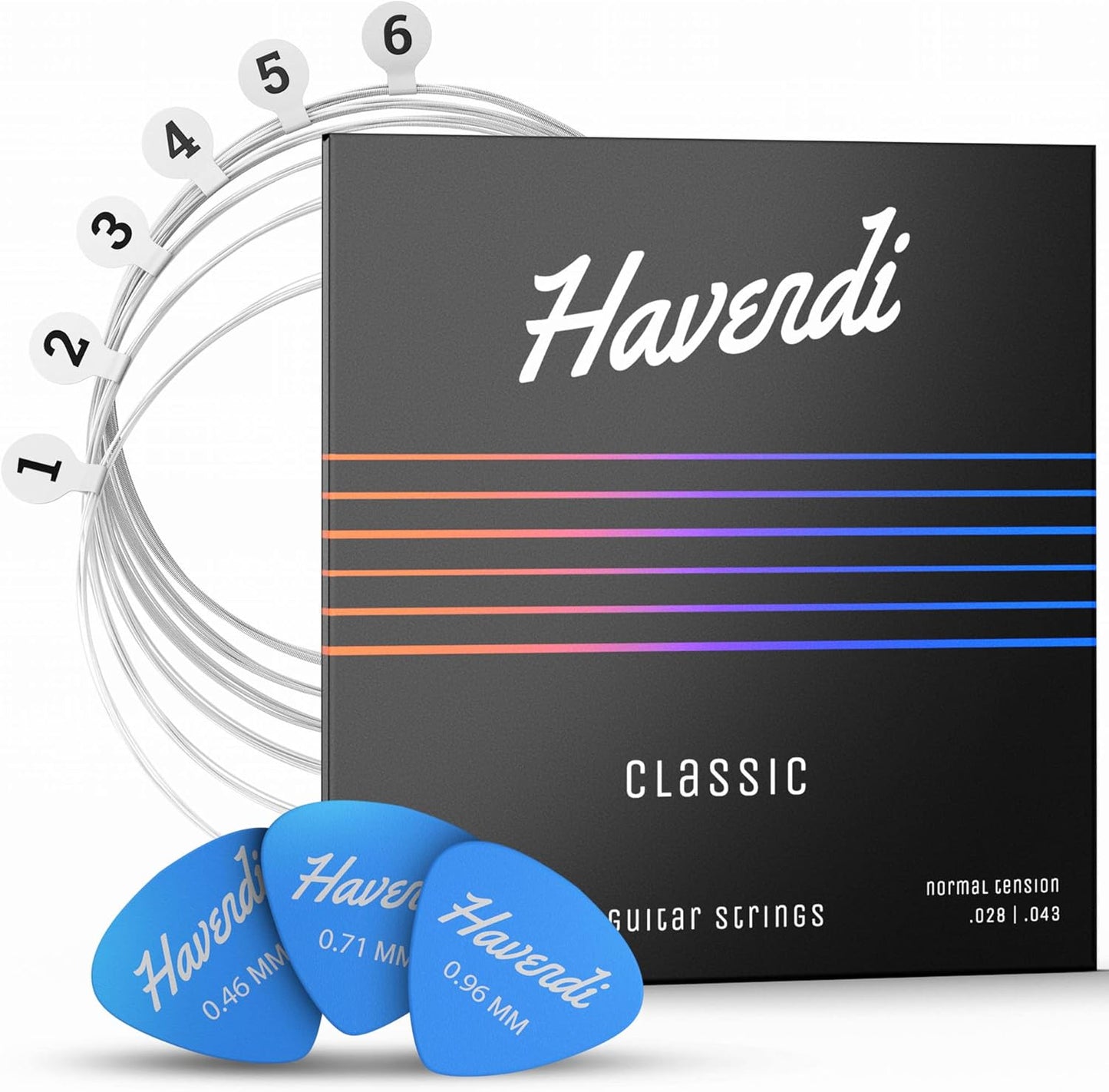 HAVENDI Brilliant Nylon Silver-Coated Guitar Strings (6pc) + 3 Picks