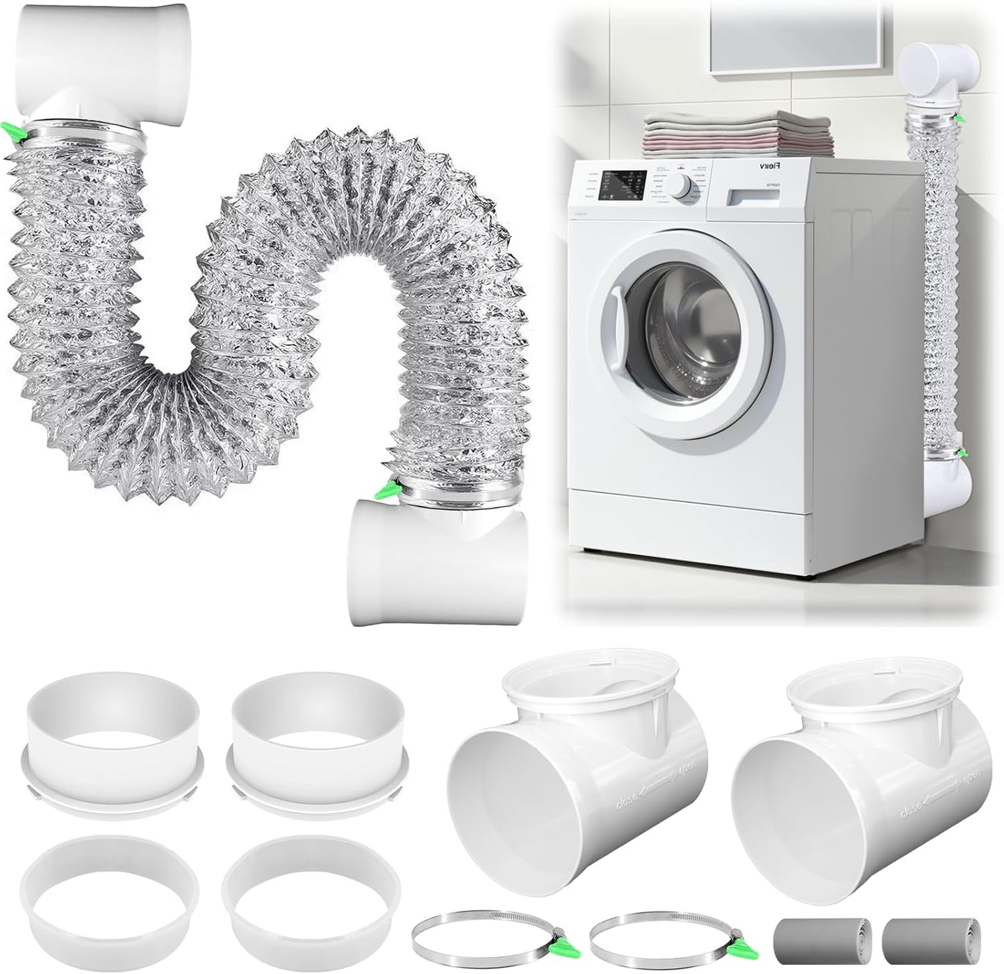 Silver Dryer Vent Hose Kit for Tight Spaces with Elbows Included