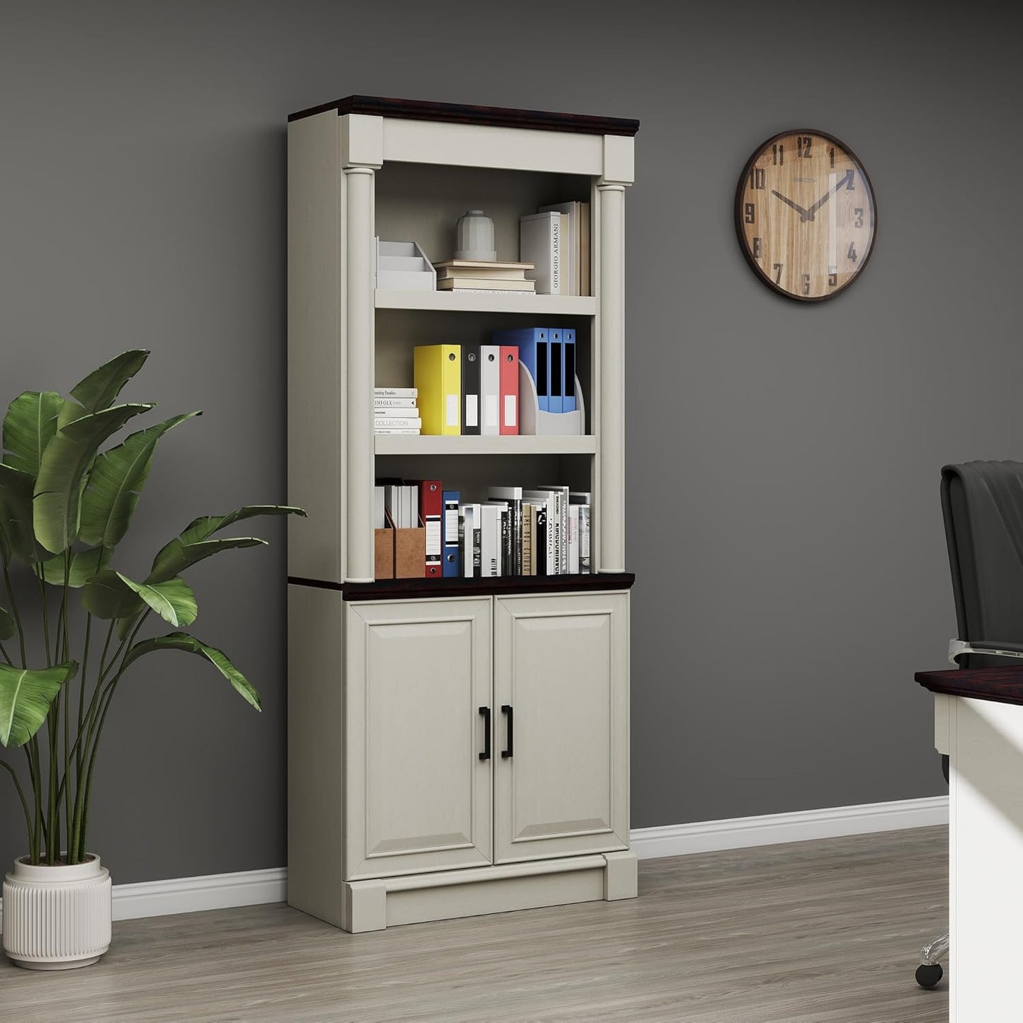 72 Inch Roman Column Bookcase with Double Door Cabinet Storage