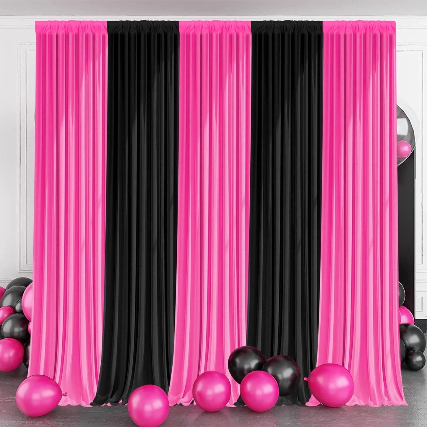 Party Backdrop Curtain - 10x10FT Black & Pink Decor for Events