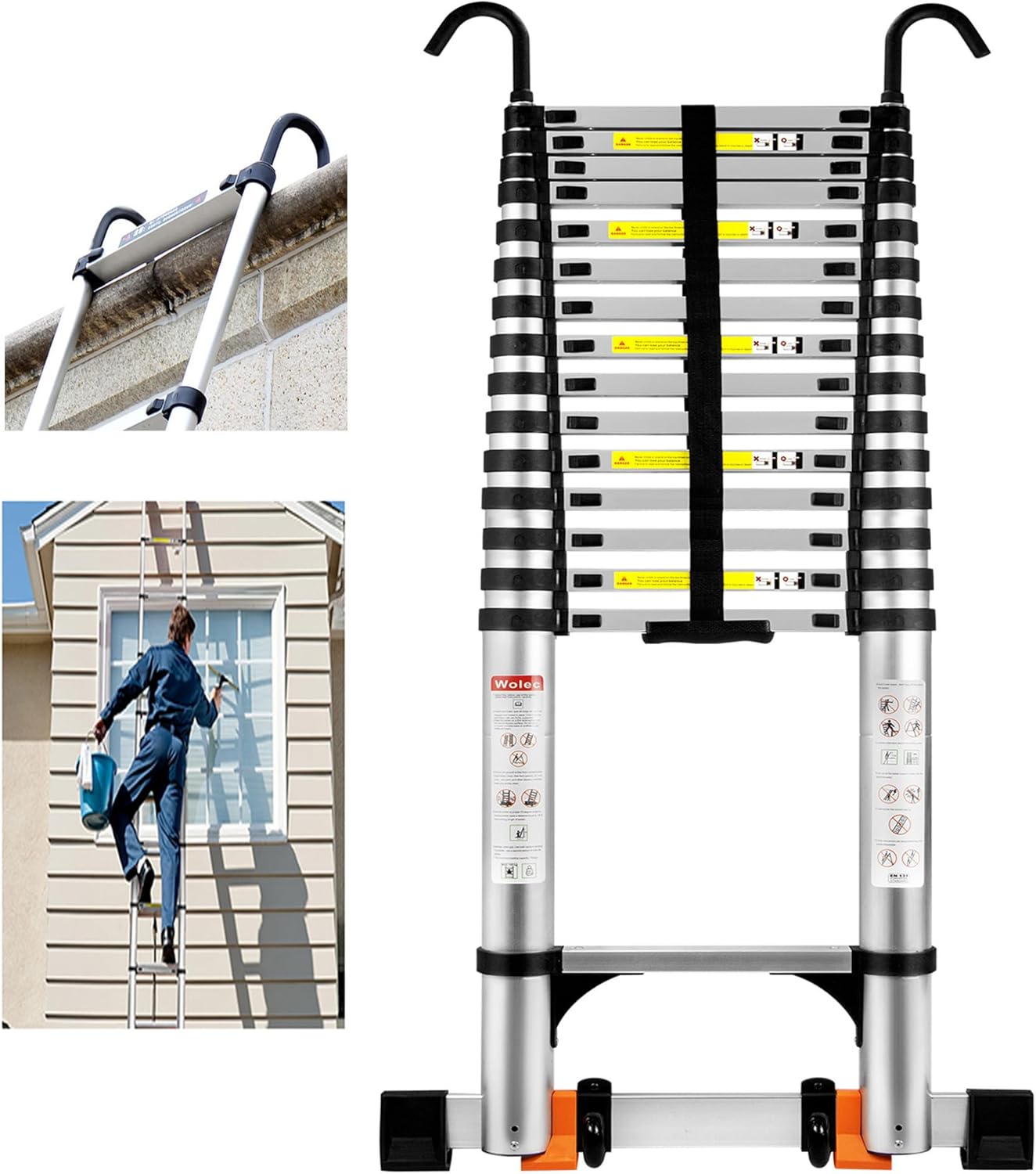 20.3 FT Telescoping Ladder with Hooks for Home and Outdoor Use