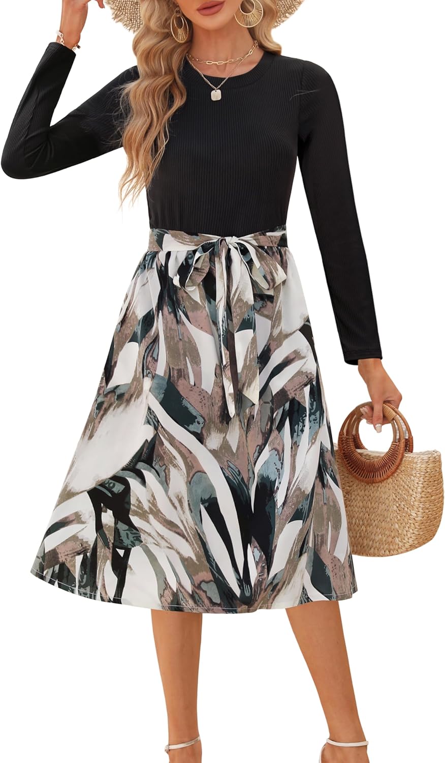 Zattcas Women Summer Dress Short Sleeve Modest Midi Outfit