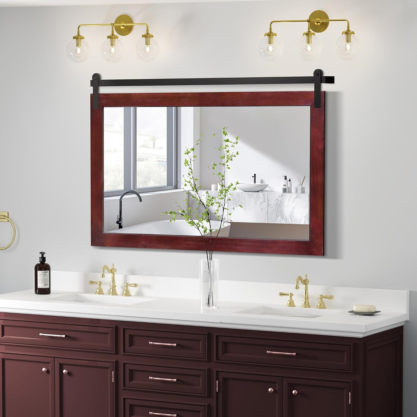 COGOOD Farmhouse Bathroom Mirror - Rustic Wood Framed Design