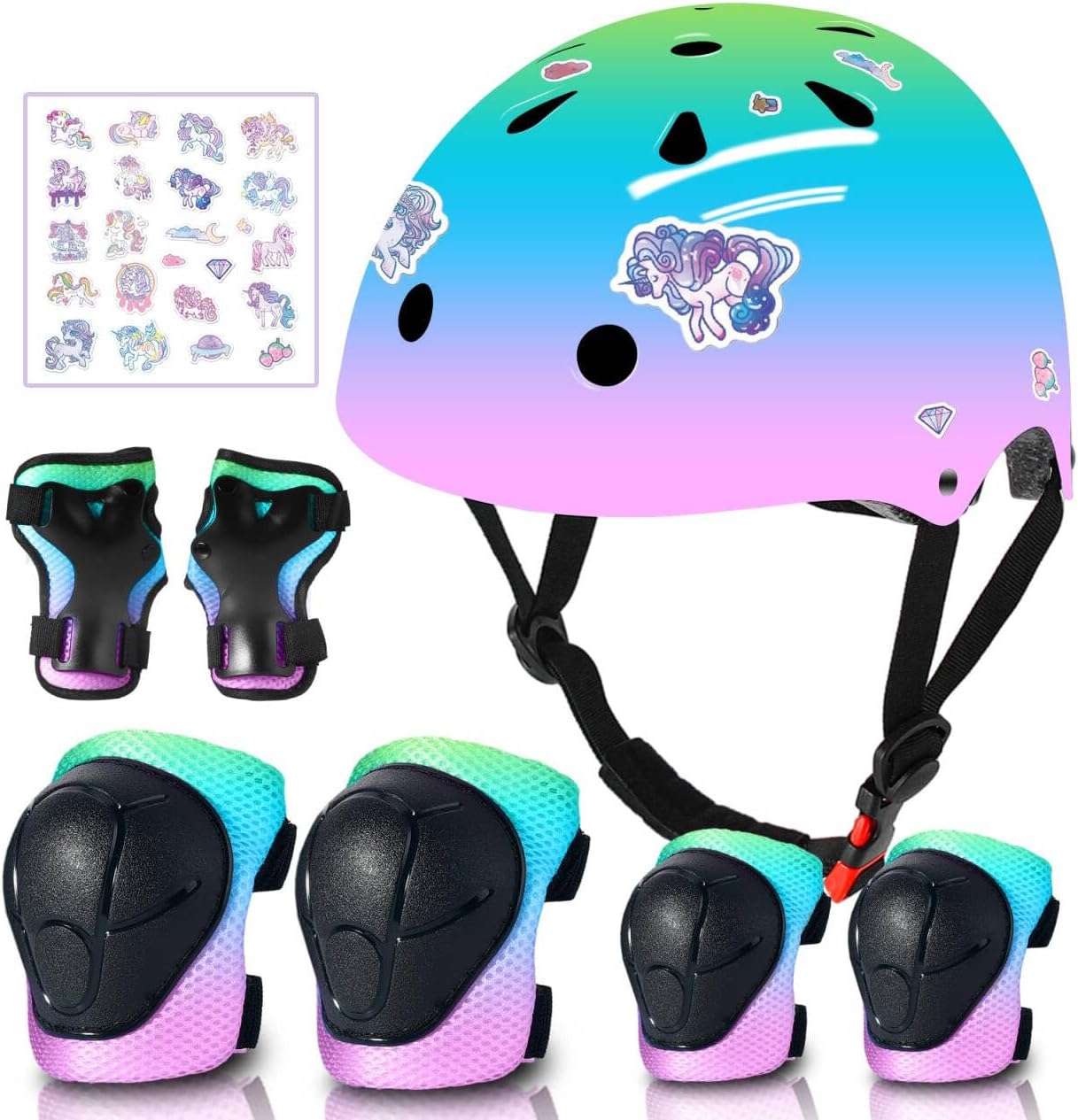 Adjustable Gradient Color Kids Bike Helmet with Protective Gear