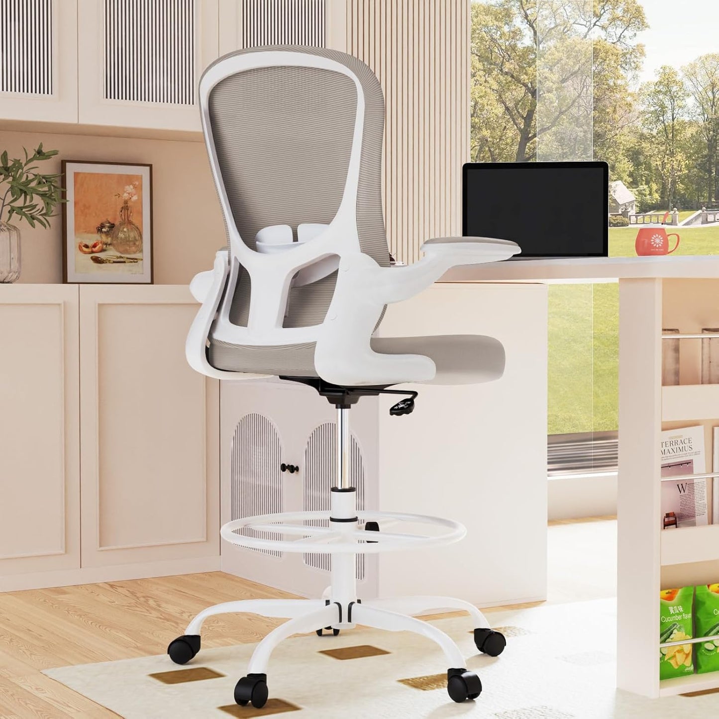 Ergonomic Drafting Chair with Adjustable Footrest and Lumbar Support
