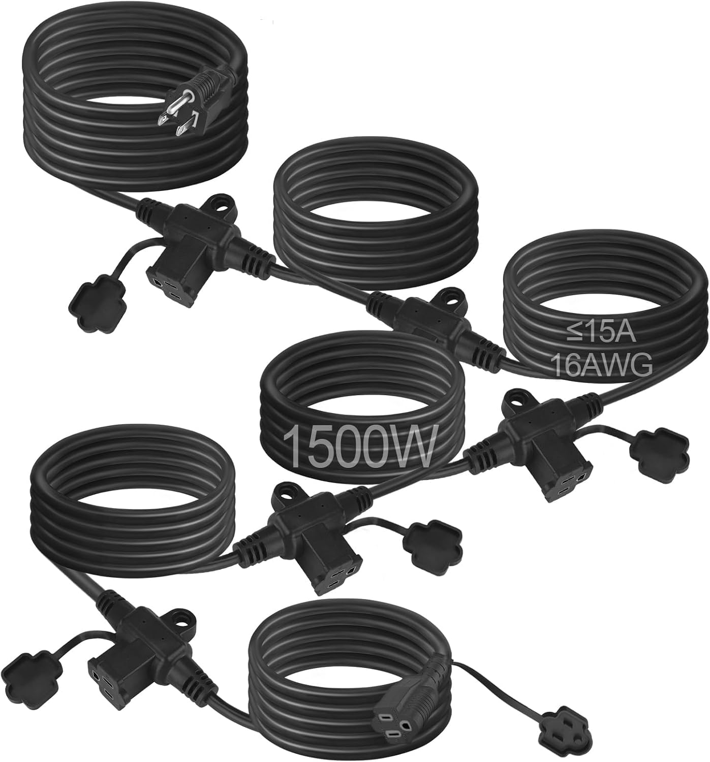 50ft Outdoor Extension Cord with 6 Outlets for Holiday Lights