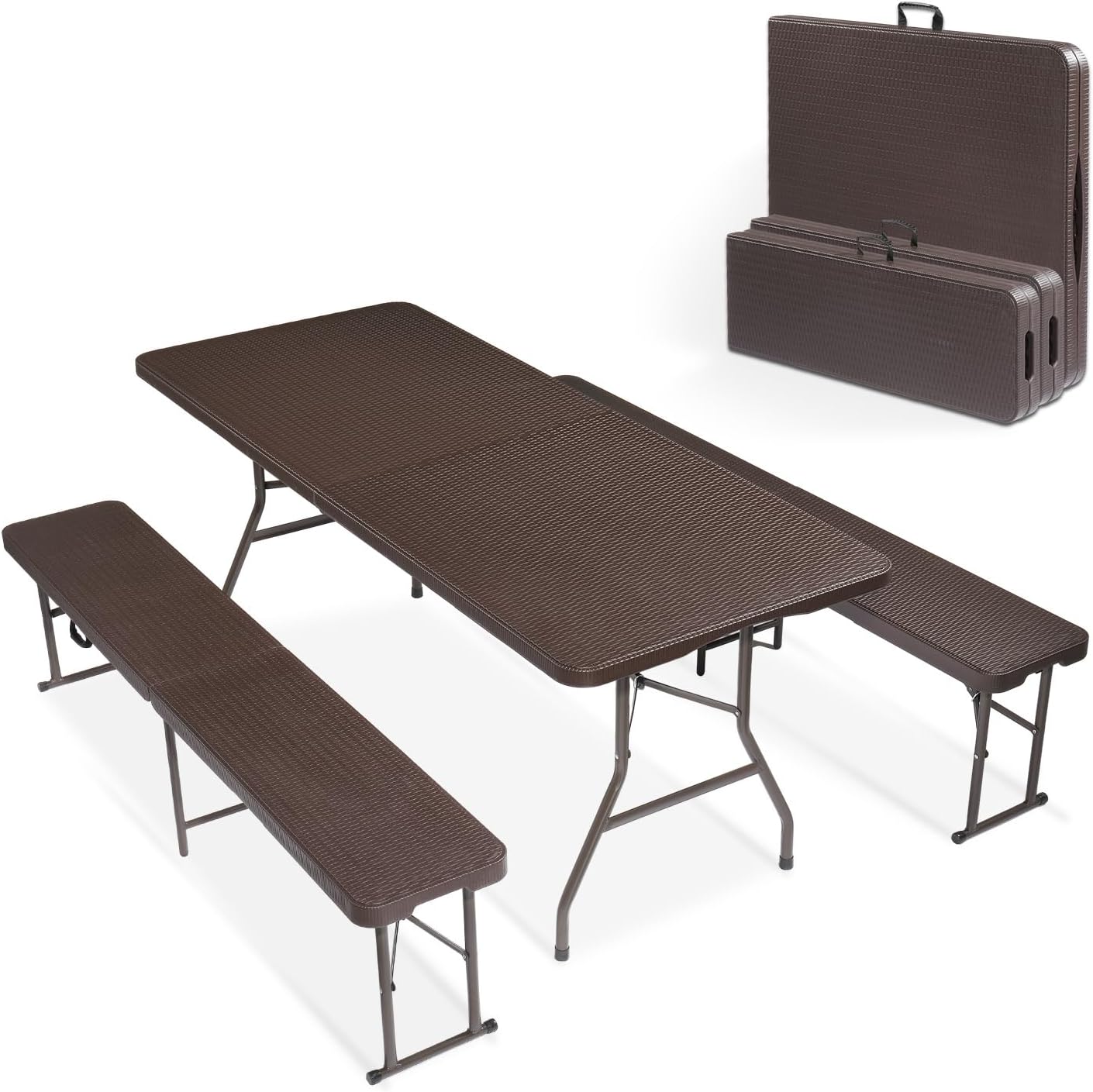 VINGLI Picnic Table Set with 2 Benches for Indoor Outdoor Use