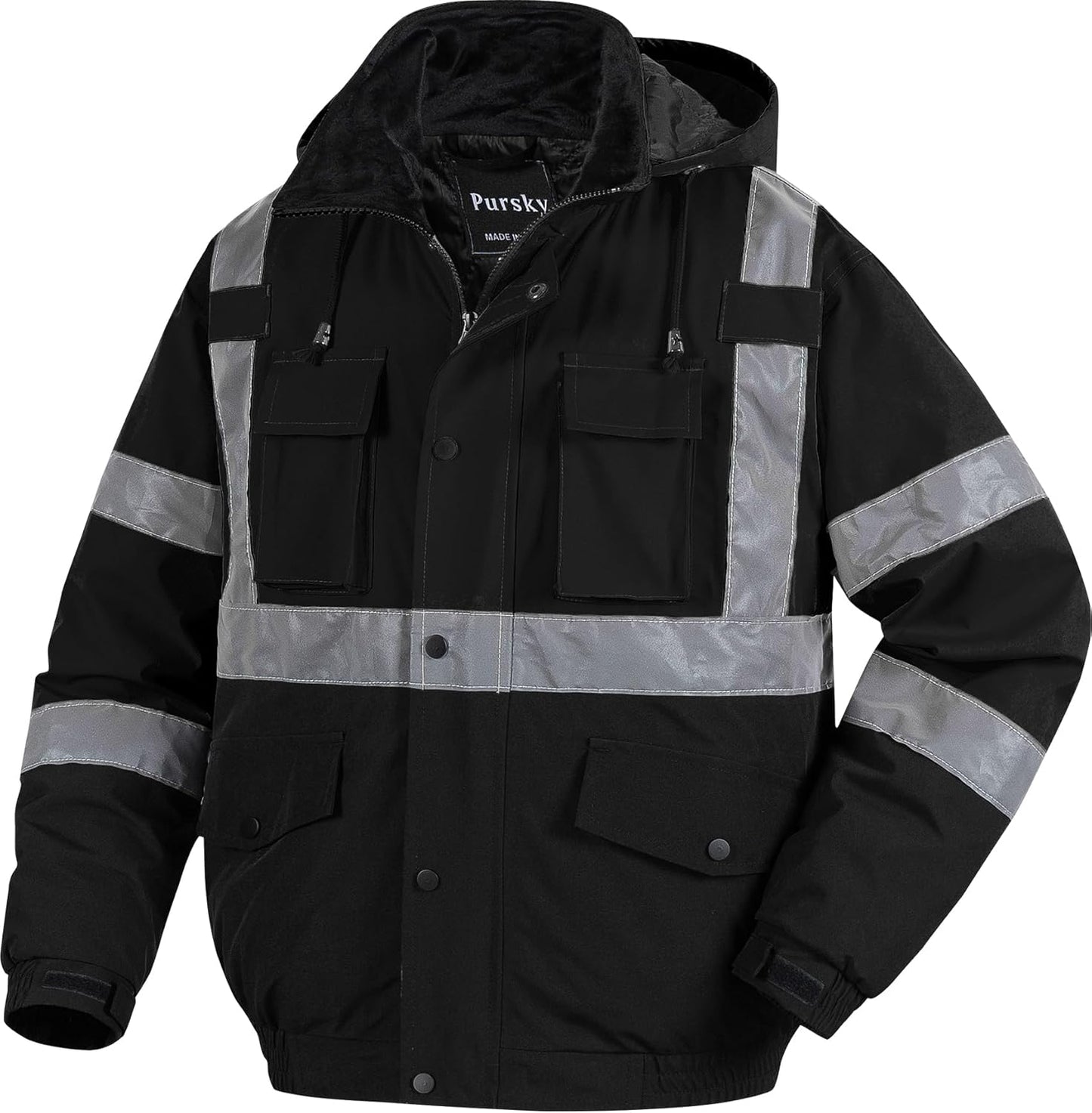 Pursky Men's High Visibility Jacket for Winter Safety Work