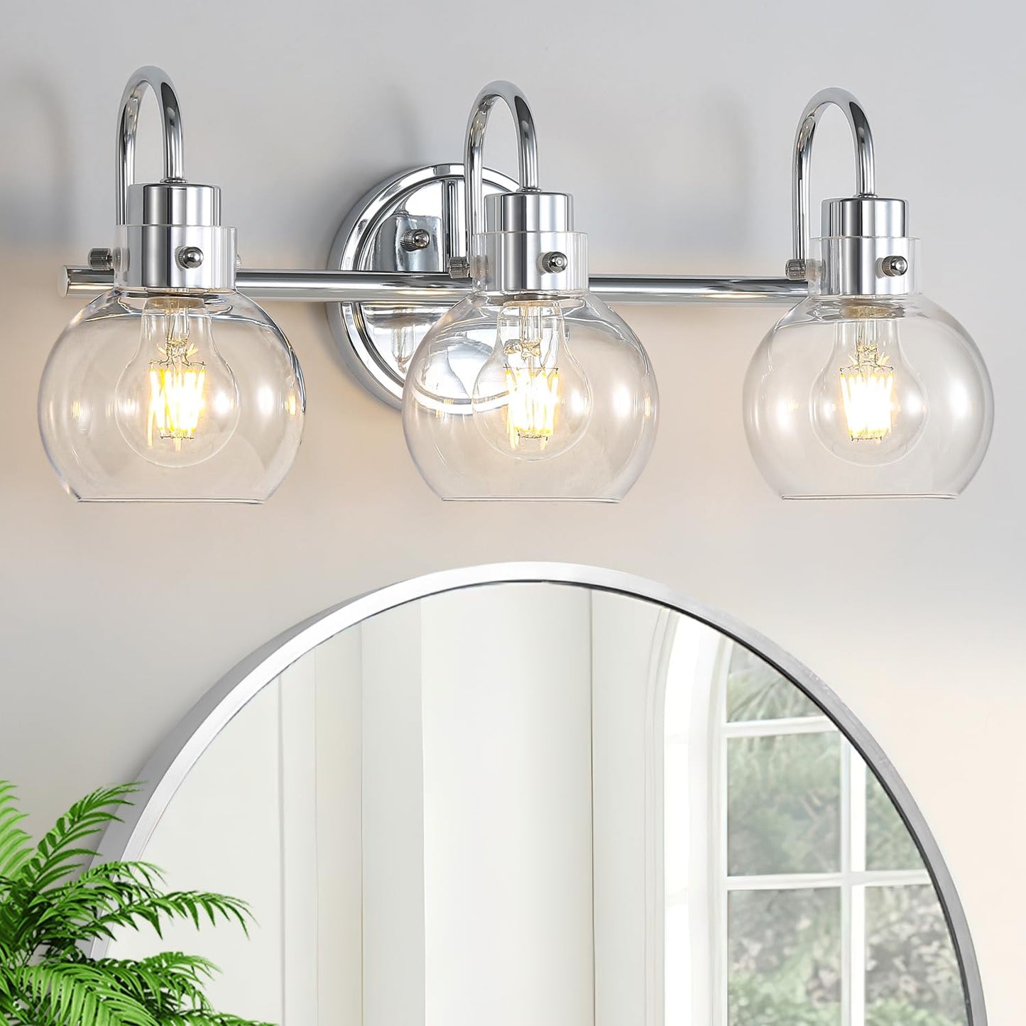 Polished Chrome 3 Light Vanity Light with Clear Globe Shades