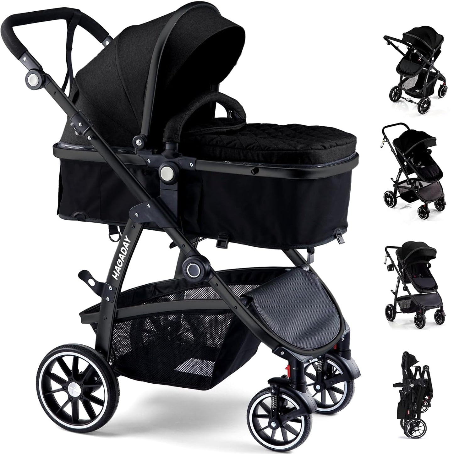 2-in-1 Reversible Baby Stroller with Adjustable Handle and Canopy