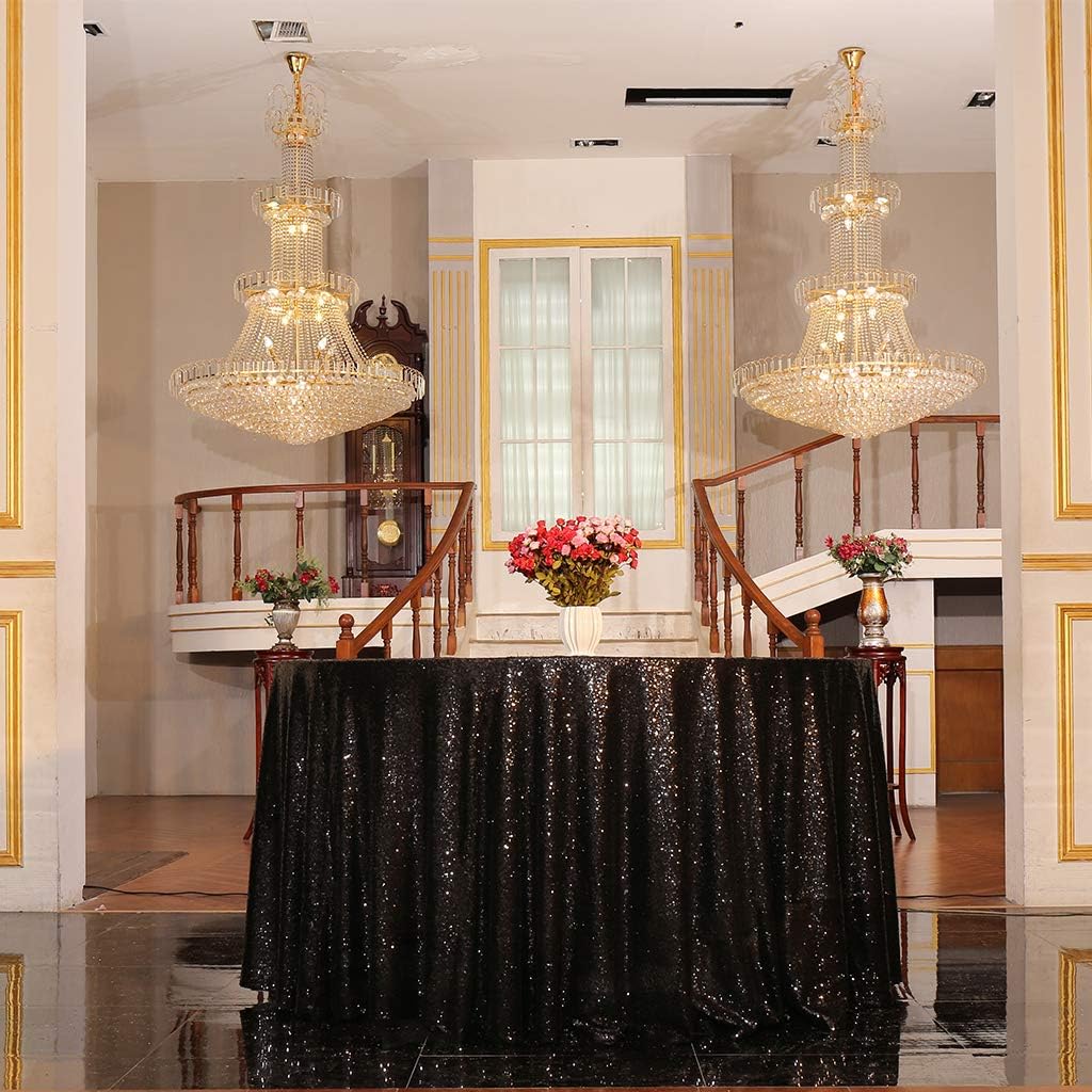 Juya Delight 120-Inch Round Black Sequin Tablecloth for Events