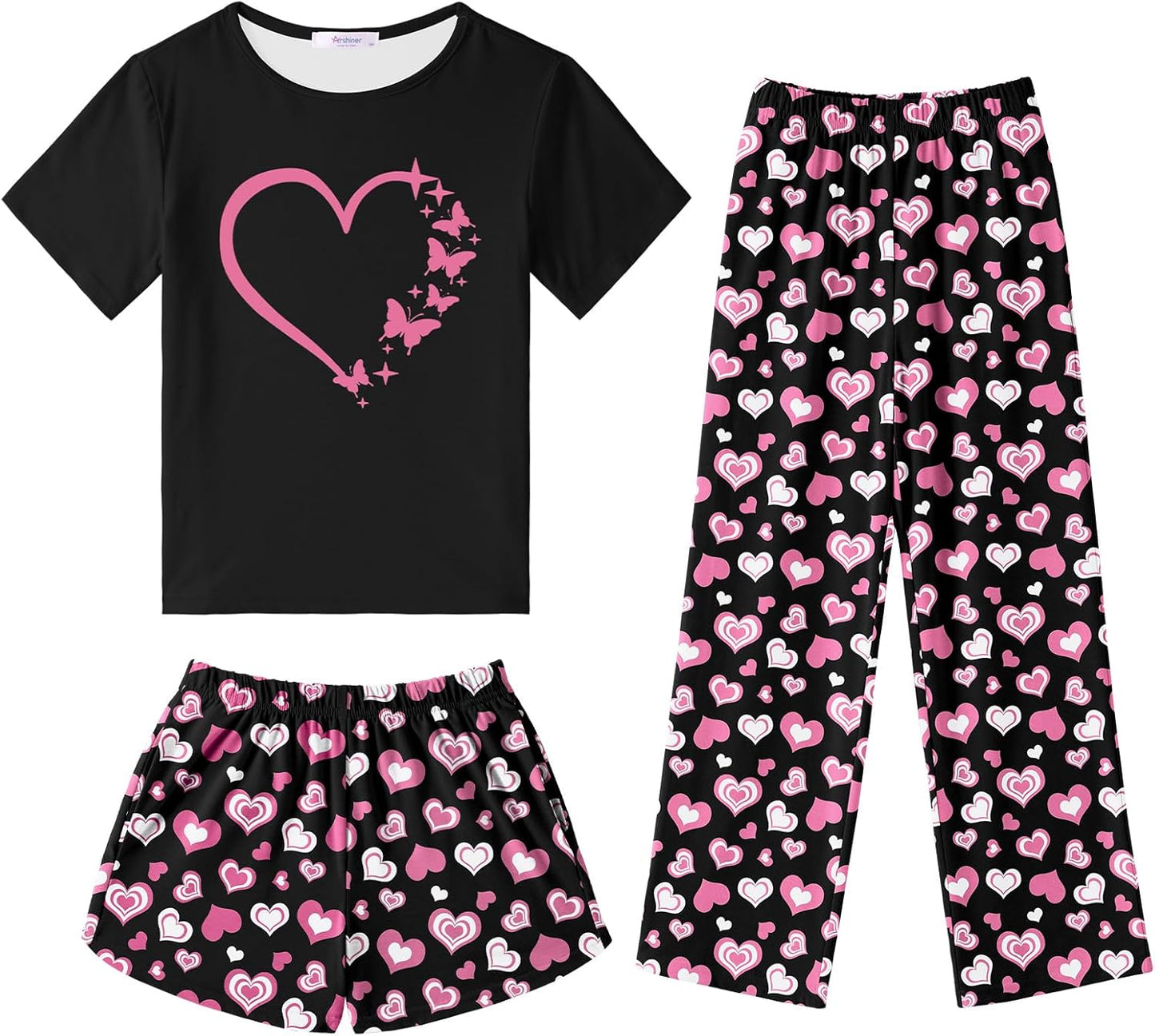 Arshiner Girls Pajama Set 3 Piece Soft Cute Sleepwear for Kids
