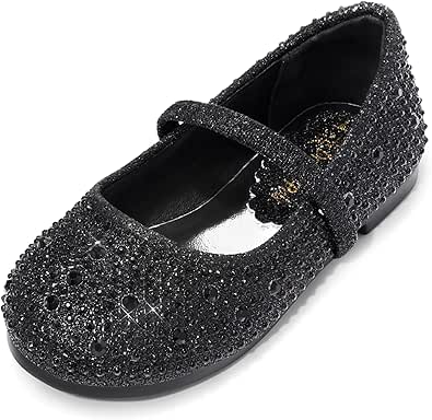 DREAM PAIRS Girls Mary Jane Rhinestone Slip On Ballet Flats
