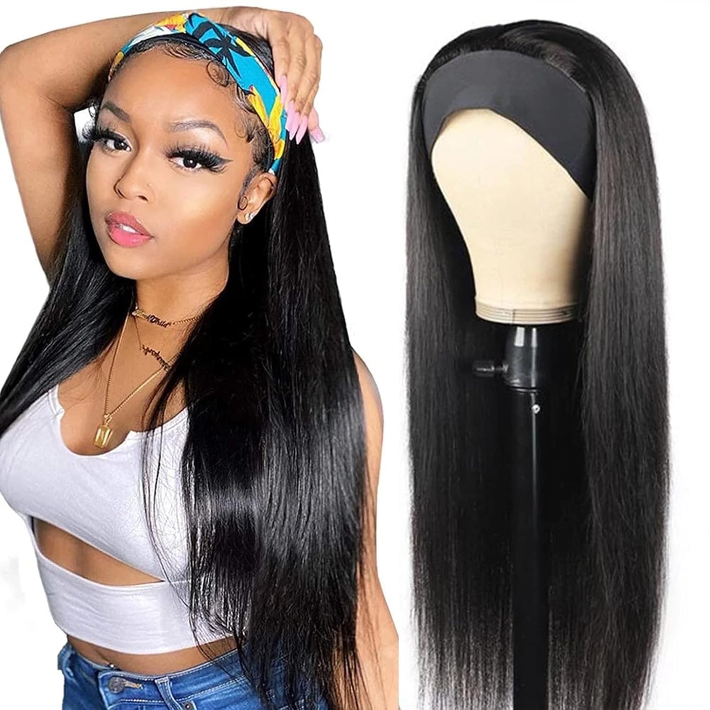 ISEE 10A Headband Wig Straight Human Hair for Black Women