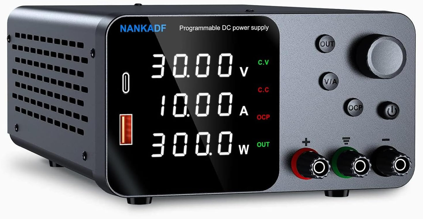 DC Power Supply 30V 10A with Encoder Adjustment and USB Quick-Charge